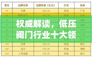 权威解读，低压阀门行业十大领军企业排名榜单
