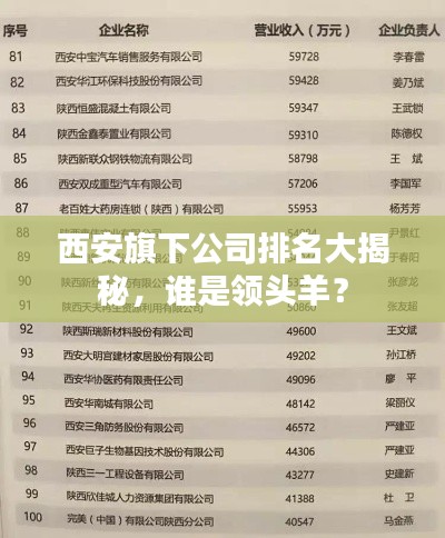 西安旗下公司排名大揭秘，谁是领头羊？