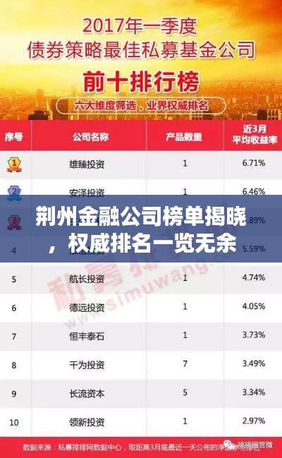 荆州金融公司榜单揭晓，权威排名一览无余