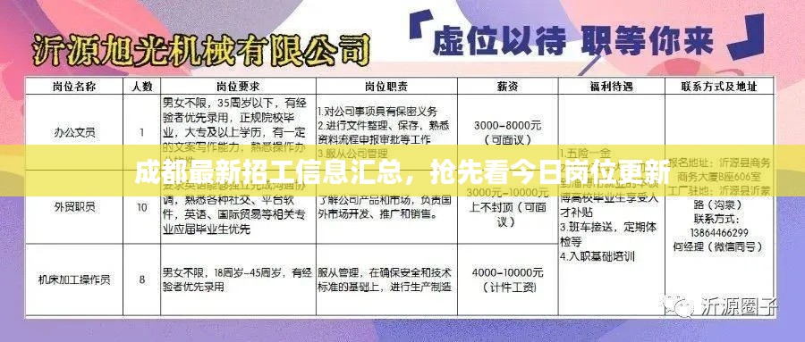 成都最新招工信息汇总，抢先看今日岗位更新