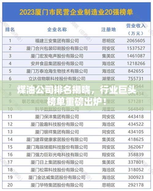 煤油公司排名揭晓，行业巨头榜单重磅出炉！
