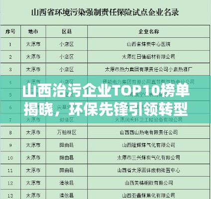 山西治污企业TOP10榜单揭晓，环保先锋引领转型，谁居榜首？