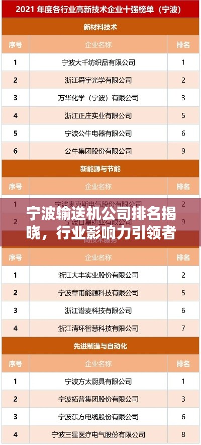 宁波输送机公司排名揭晓，行业影响力引领者名单出炉！