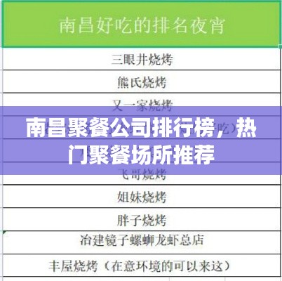 南昌聚餐公司排行榜，热门聚餐场所推荐