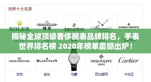 揭秘全球顶级奢侈腕表品牌排名，手表世界排名榜 2020年榜单震撼出炉！