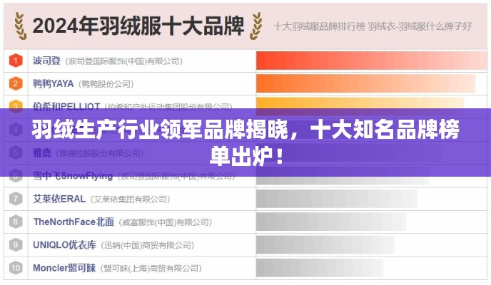 羽绒生产行业领军品牌揭晓，十大知名品牌榜单出炉！